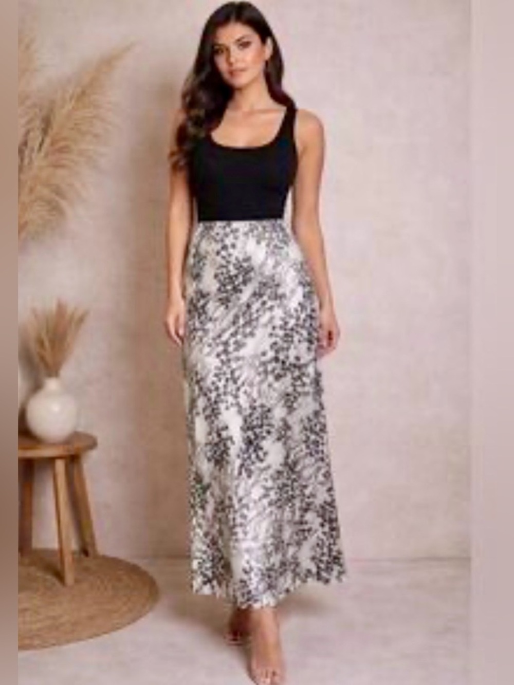 Express Black & Cream Circular Print Maxi Skirt